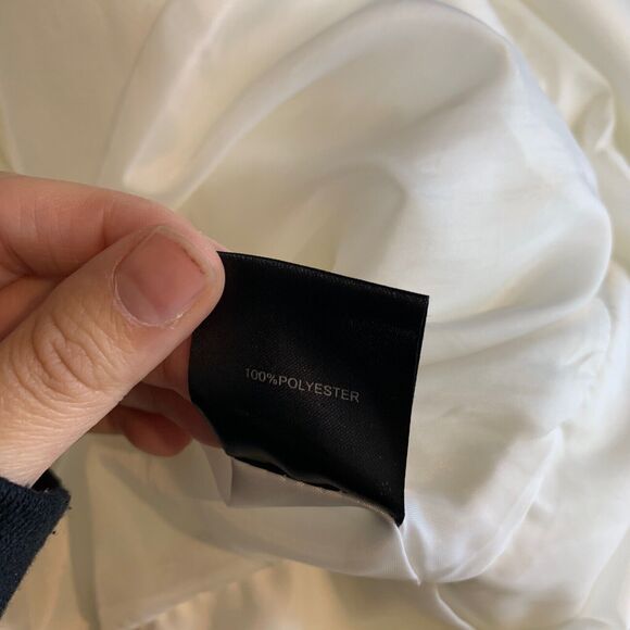 Jarbo Blouse Womens 38 White Crepe Fabric 3/4 Sleeve Tie Waist Tulip Layered - Picture 13 of 15